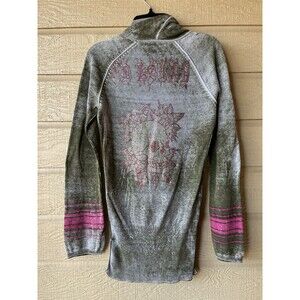 Ed Hardy Christian Audgier women Vintage Skull Hooded Sweater sz Small Silk Knit